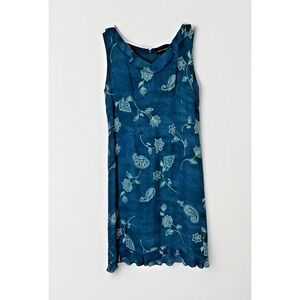Vtg Valerie Stevens Womens Dress 8 Teal Blue Silk Floral Dainty Boho Chic Ruffle